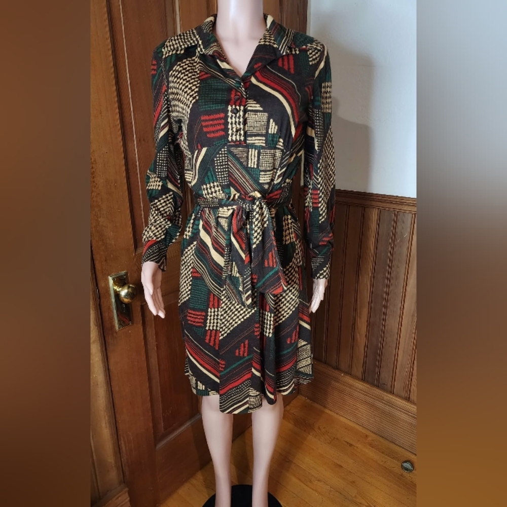 Vintage BUS STOP Brand Multicolor Patterned Women's Dress Size Large
